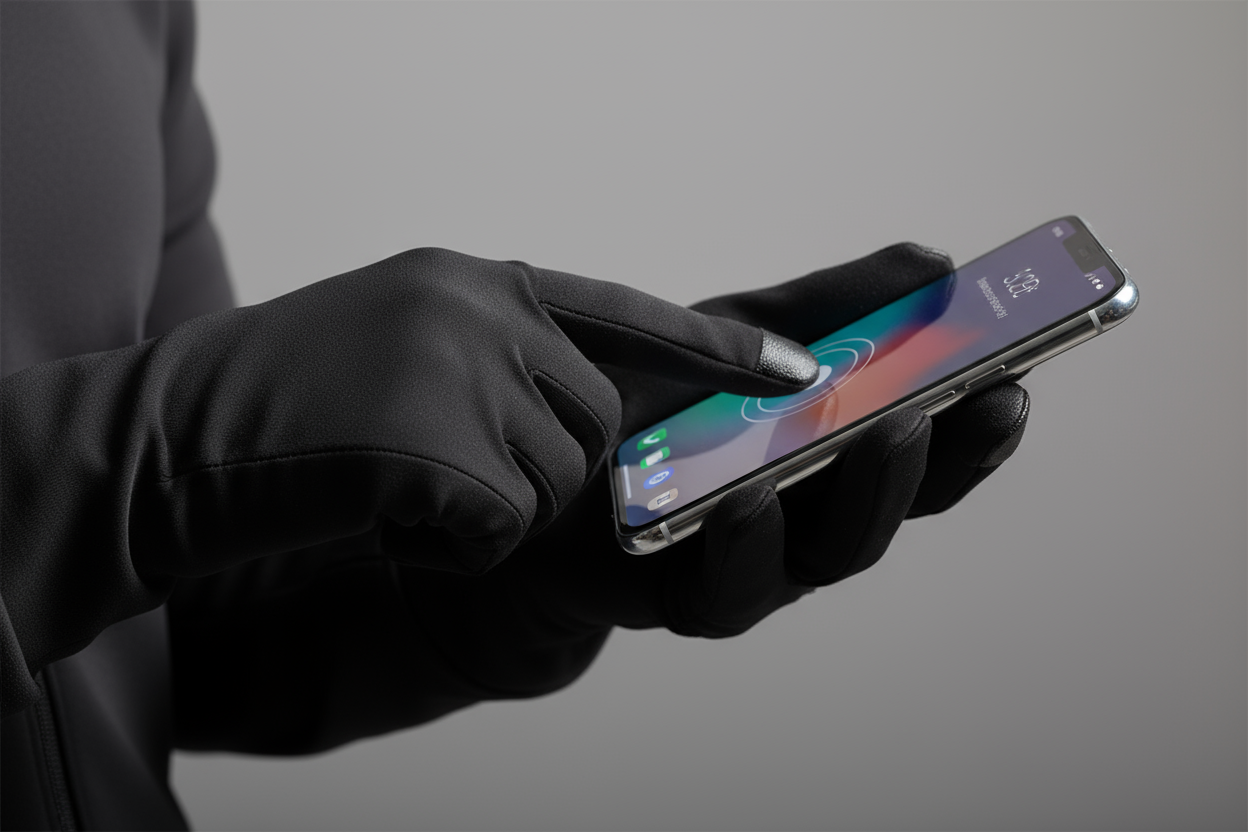 bild wo handschuhe zeigen das man handy mit ihnen benutzen kann handschuhe dünn schwarz